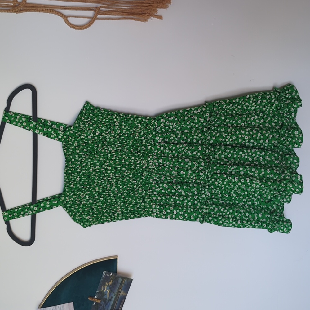 Smocked Green floral summer dress